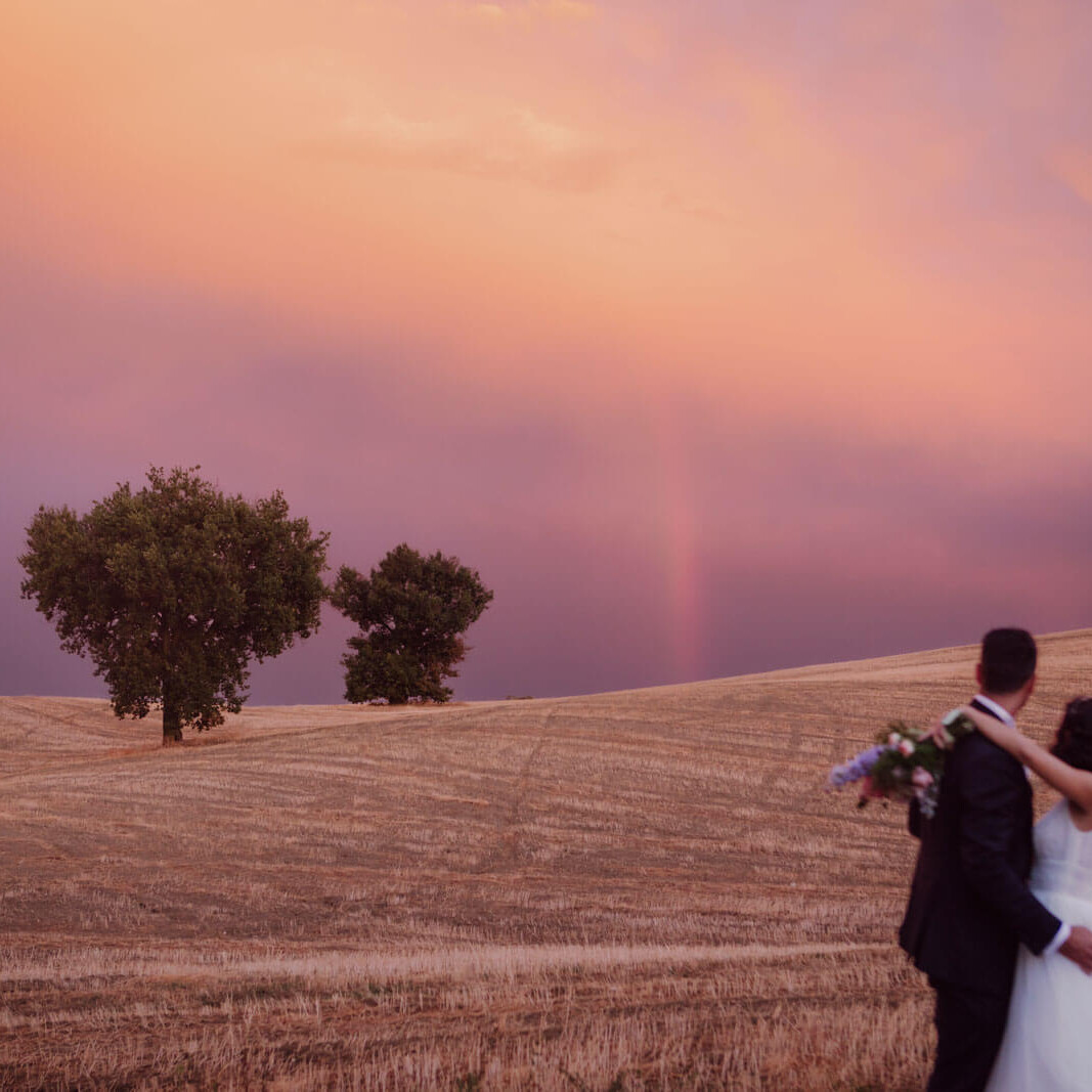 Vista del tramonto durante la sessione fotografica di matrimonio